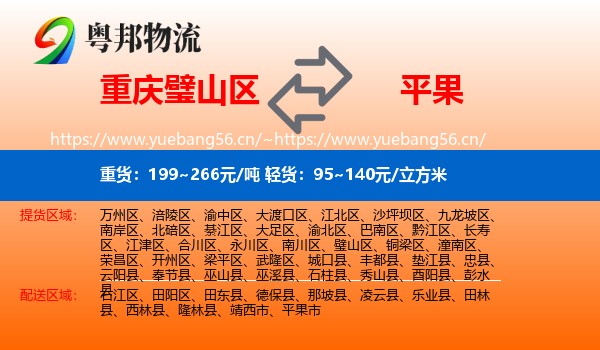 重庆璧山区到平果市物流
