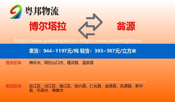 博尔塔拉到翁源县物流