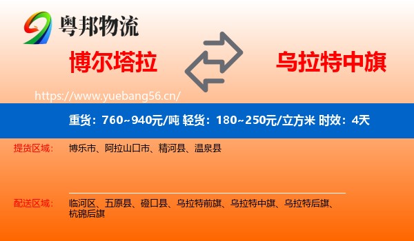 博尔塔拉到乌拉特中旗物流专线名片