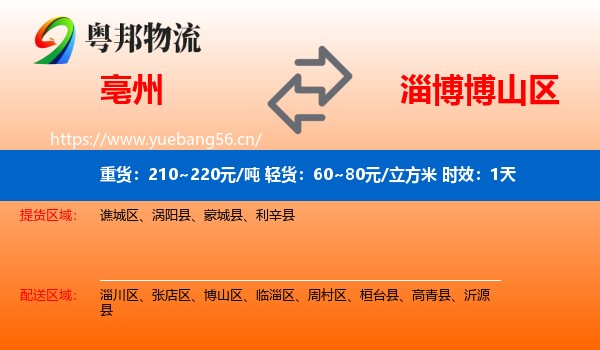 亳州到博山区物流专线名片