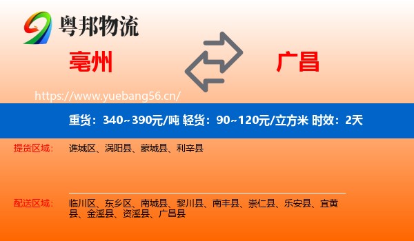 亳州到广昌县物流专线名片