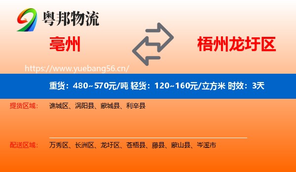 亳州到龙圩区物流 亳州到龙圩区物流专线名片