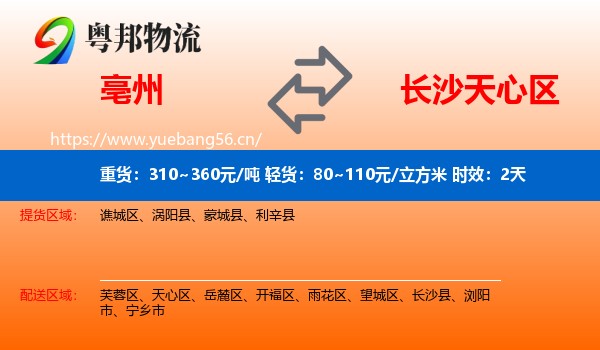 亳州到天心区物流专线名片