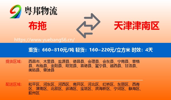 布拖到津南区物流专线名片