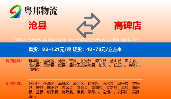 沧县到高碑店市物流
