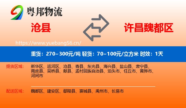 沧县到魏都区物流 沧县到魏都区物流专线名片