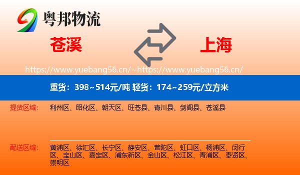苍溪县到上海物流专线