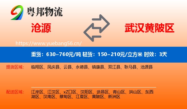 沧源到黄陂区物流专线名片