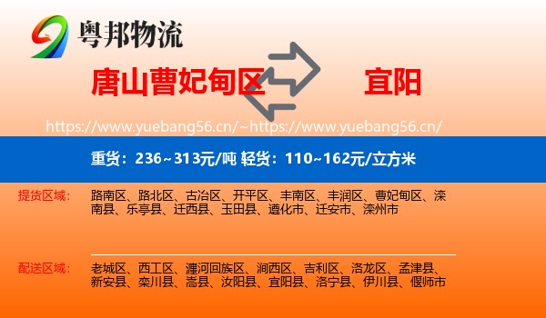 唐山曹妃甸区到宜阳县物流