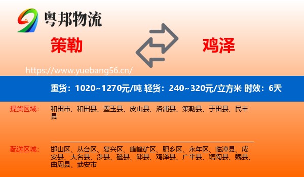 策勒到鸡泽县物流专线名片