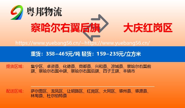 察哈尔右翼后旗到红岗区物流