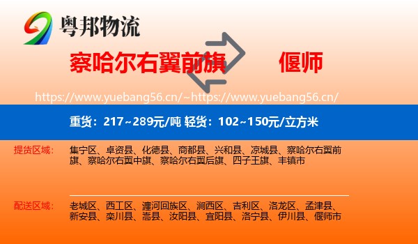察哈尔右翼前旗到偃师市物流
