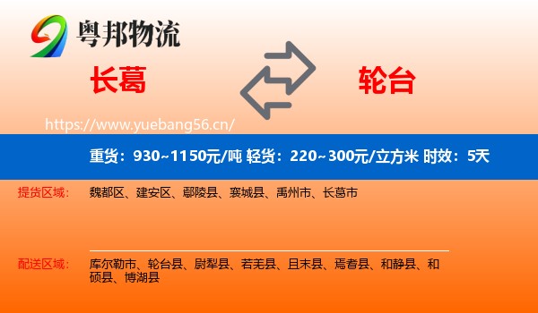 长葛到轮台县物流专线名片