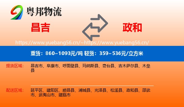 昌吉到政和县物流