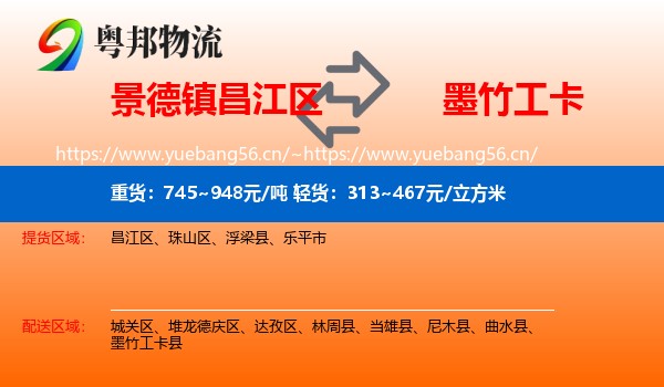 景德镇昌江区到墨竹工卡县物流