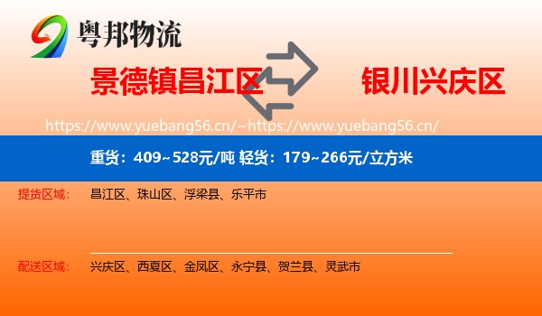 景德镇昌江区到兴庆区物流