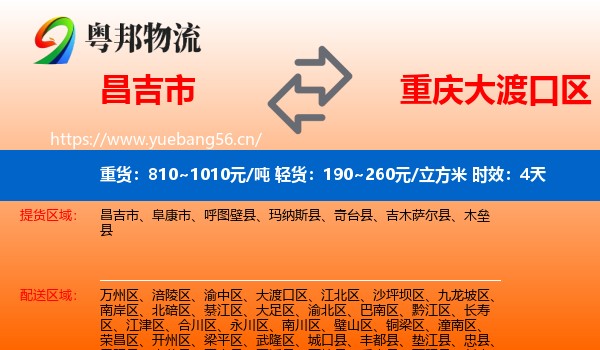 昌吉市到大渡口区物流专线名片