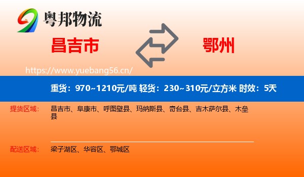 昌吉市到鄂州物流专线名片