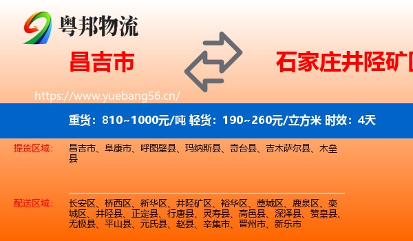 昌吉市到井陉矿区物流专线名片