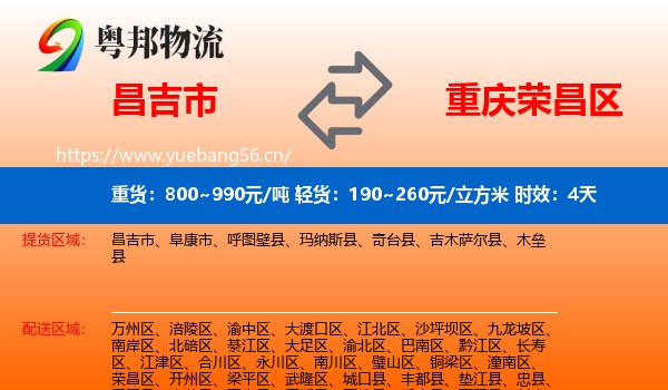 昌吉市到荣昌区物流专线名片
