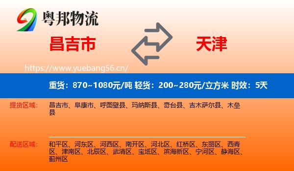 昌吉市到天津物流专线名片