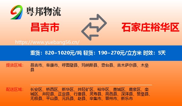 昌吉市到裕华区物流专线名片