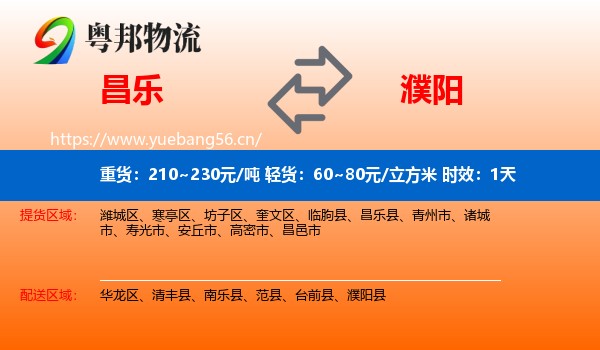 昌乐到濮阳物流 昌乐到濮阳物流专线名片