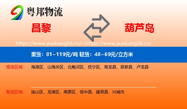 昌黎县到葫芦岛物流专线