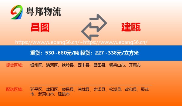 昌图到建瓯市物流