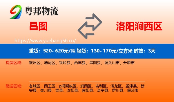 昌图到涧西区物流专线名片