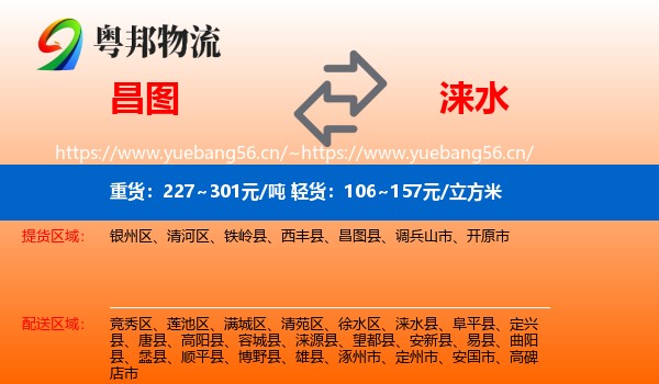 昌图到涞水县物流