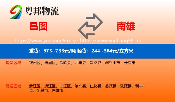 昌图到南雄市物流