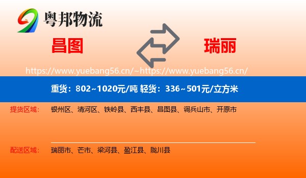 昌图县到瑞丽市物流专线