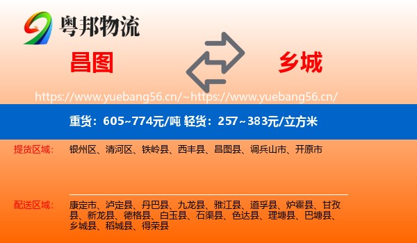 昌图到乡城县物流