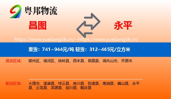 昌图到永平县物流