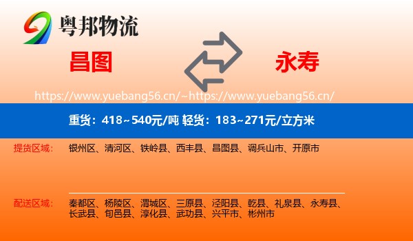昌图到永寿县物流