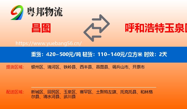 昌图到玉泉区物流专线名片