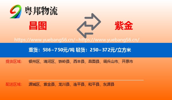 昌图到紫金县物流