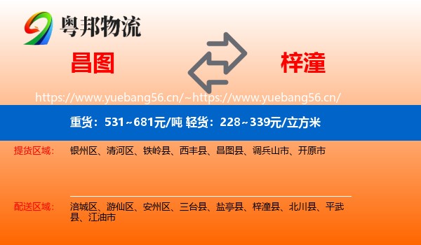 昌图到梓潼县物流