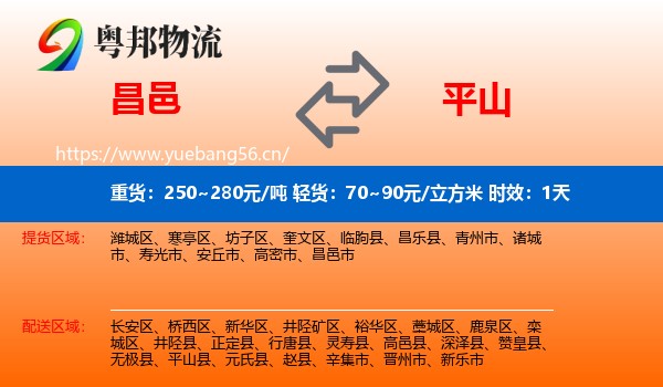 昌邑到平山县物流专线名片