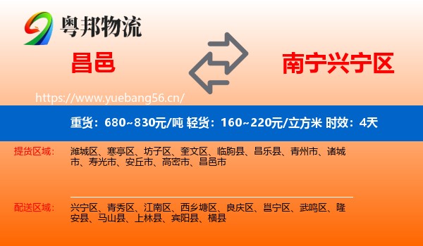 昌邑到兴宁区物流专线名片