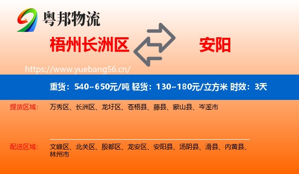 梧州长洲区到安阳物流专线名片