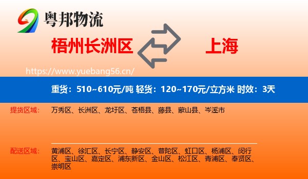 梧州长洲区到上海物流专线名片