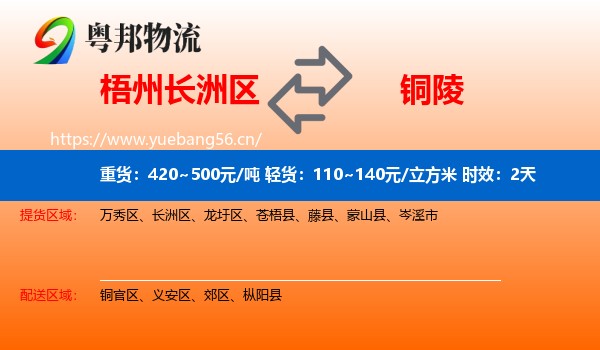 梧州长洲区到铜陵物流专线名片