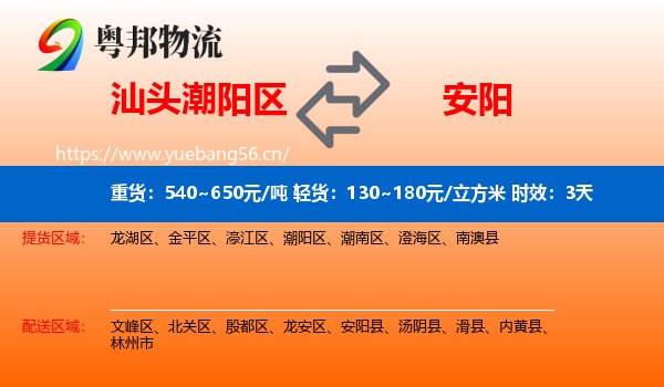 汕头潮阳区到安阳物流专线名片