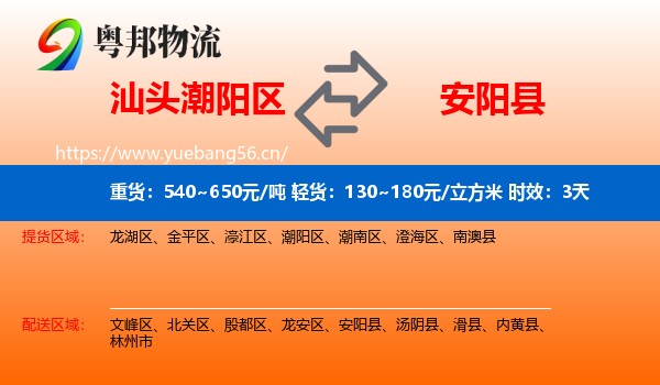 汕头潮阳区到安阳县物流 汕头潮阳区到安阳县物流专线名片