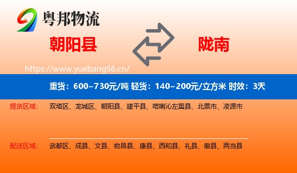 朝阳县到陇南物流专线名片