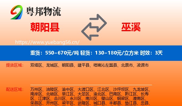 朝阳县到巫溪县物流专线名片