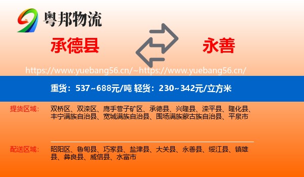 承德县到永善县物流