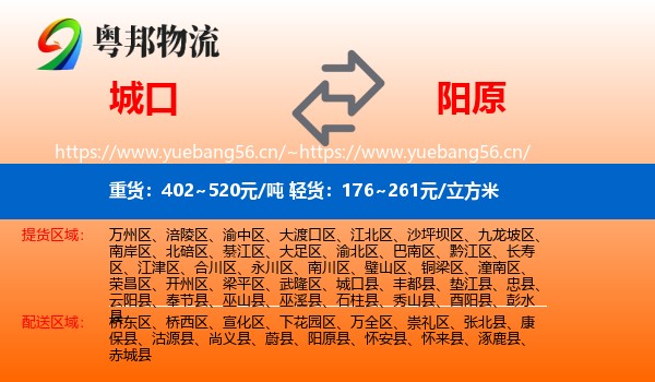 城口到阳原县物流